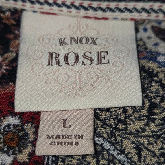 Knox Rose Boho Patchwork Floral Peasant Blouse Top Large Lightweight Flowy Chic - Picture 8 of 10